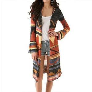 Free People Pueblo Yarn Lima Aztec Long Hooded Cardigan